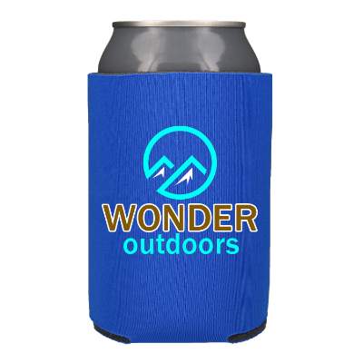 Foam can cooler with custom full-color logo.