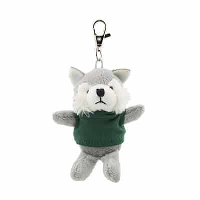 Plush and cotton forest green wild bunch key tag wolf blank.