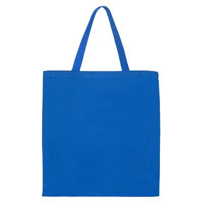Blank cotton royal blue tote bag with self-fabric handles.