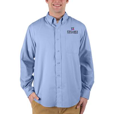 Blue button up long sleeve full color personalized shirt.