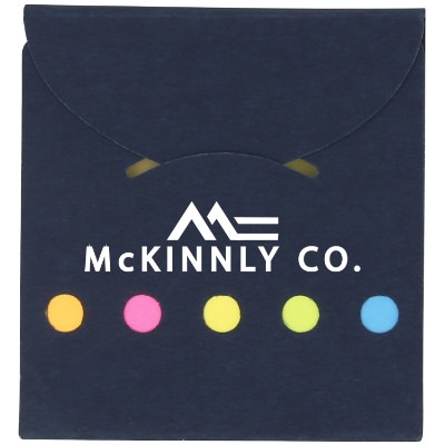 Paper blue pocketbook sticky notes with printed logo.