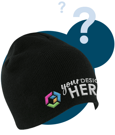 Custom stitched hats Black beanie with full-color embroidered logo