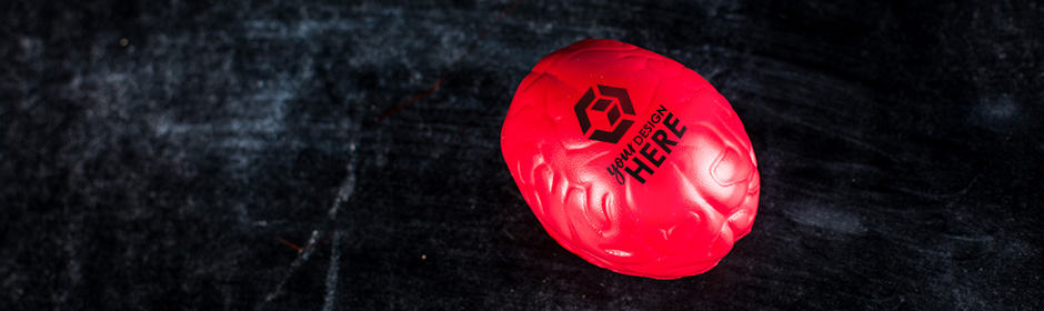 Red brain stress ball with black imprint