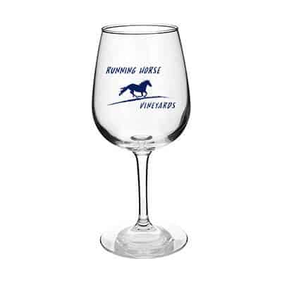 Glass clear wine glass with custom imprint in 12.75 ounces.