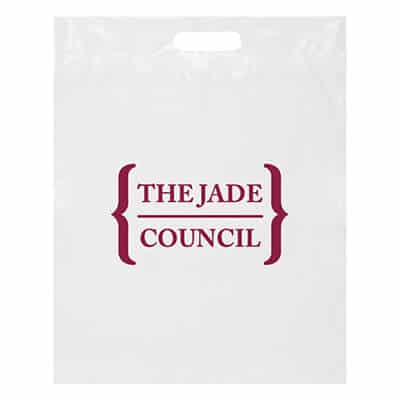 Plastic white eco die cut recyclable bag with customized logo.