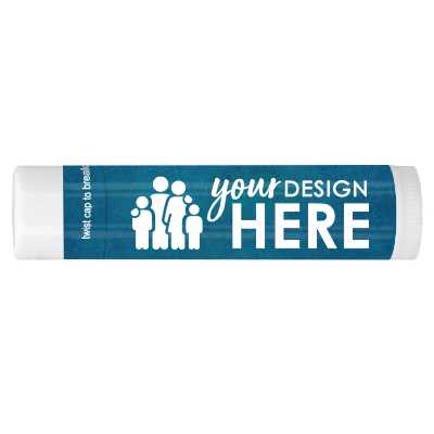 Red background healthcare lip balm with a customized logo.