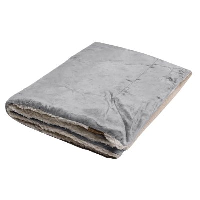 Blank reversible lambswool and polyester steel grey blanket.