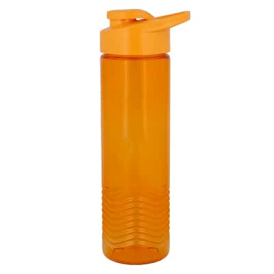 Plastic orange water bottle with drink thru lid blank in 24 ounces.