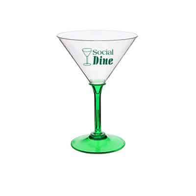 Acrylic green martini glass with custom logo in 7 ounces.