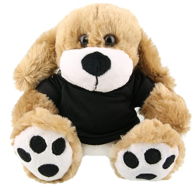 Plush and cotton dog with black shirt blank.