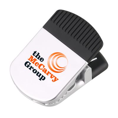 Plastic gray classic metallic magnet chip clip with full color imprint.