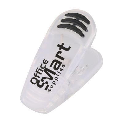 Plastic translucent frost chip clip with custom print.