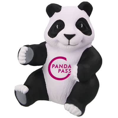 Foam panda bear stress reliever branded with imprint.