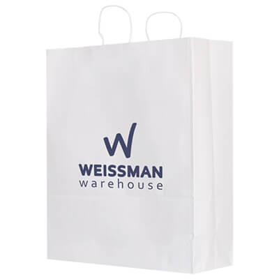 Paper white recyclable bag branded.