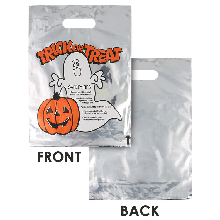 Plastic reflective ghost trick or treat recyclable bag blank.