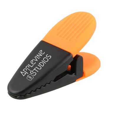 Black clip with neon orange grip with custom promotional imprint.