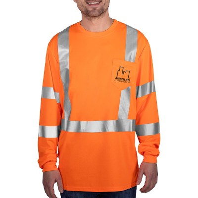 Custom long sleeve tee in safety orange.