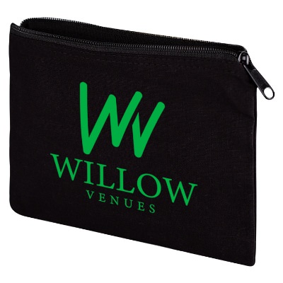 Cotton canvas black travel pouch with personalized logo.