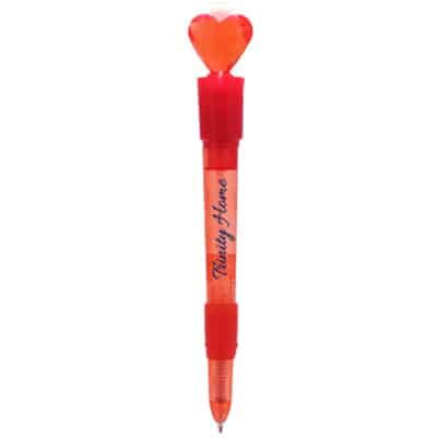 Plastic light up heart topper pen.