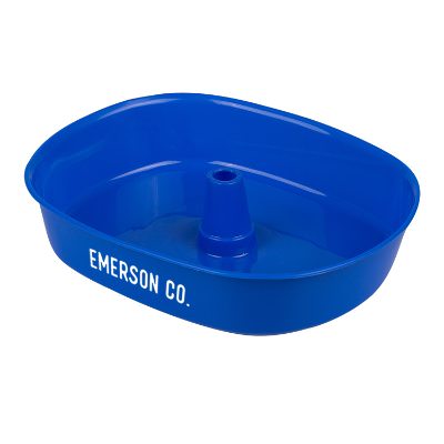 Plastic blue food tub with customized white imprint.