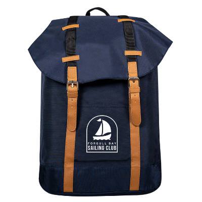 Blue cinch backpack with custom logo.