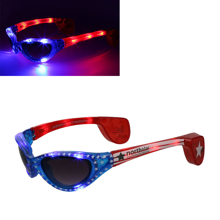 Plastic LED USA stars and stripes sunglasses.