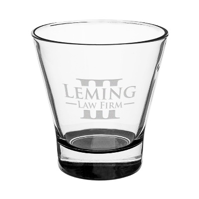 Black martini glass with engraved logo.
