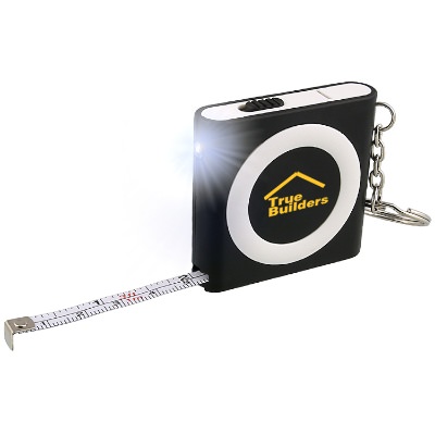 ABS plastic black pocket tape measure key chain with logo.