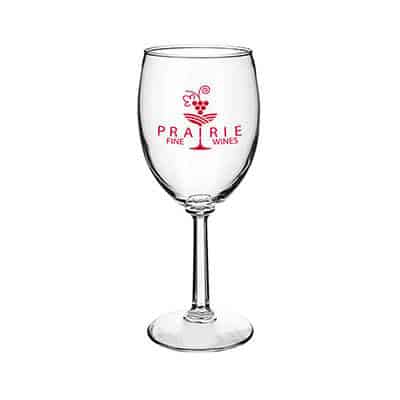 Glass clear wine glass with custom imprint in 7.75 ounces.