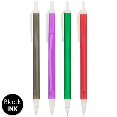 Translucent colorful pen with white trim.