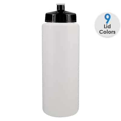 Plastic white water bottle blank and push pull lid in 32 ounces.