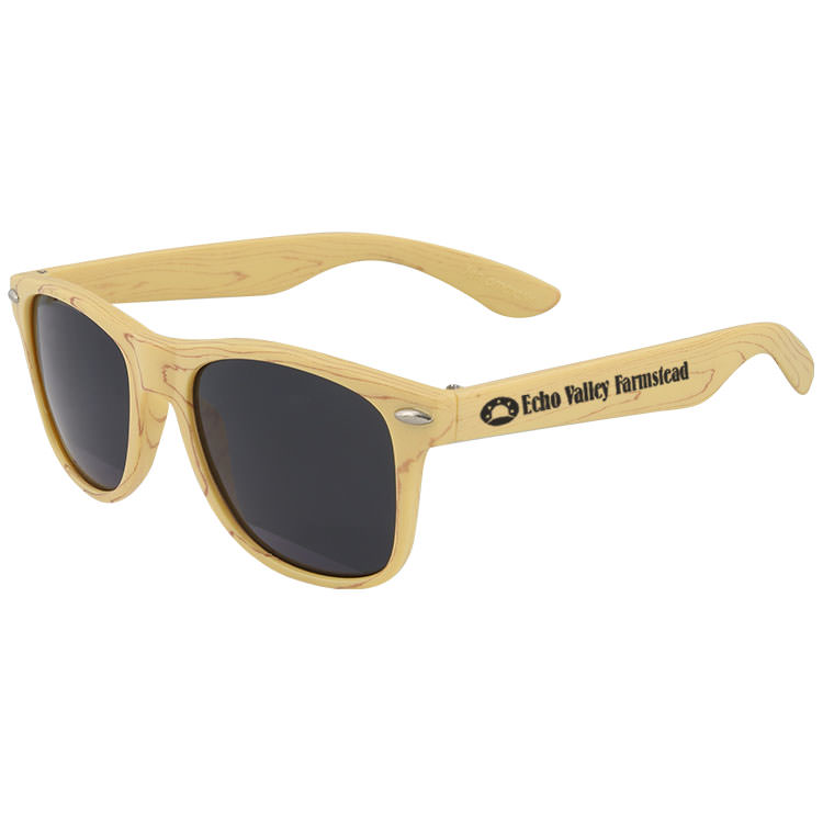 Polycarbonate woodtone sunglasses.