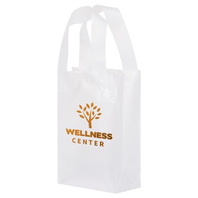Plastic frosted clear foil stamped shopper bag with personalized logo.