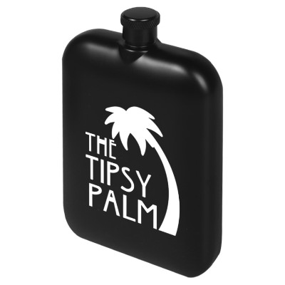 Black flask with custom imprint in 6 ounces.