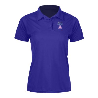 Purple ladies' polo with custom embroidery.