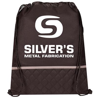 Polyester black quilted drawstring with personalized logo.