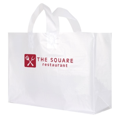 Plastic frosted clear extra large recyclable shopper bag personalized.