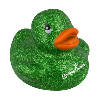 Plastic green branded rubber duck.