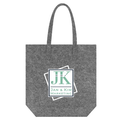 Charcoal recycled felt shopper tote bag with custom full-color logo.