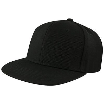 Blank black snapback hat.