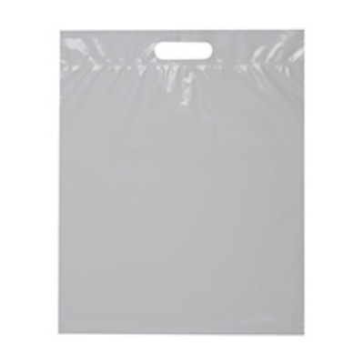 Plastic gray die cut bag blank.