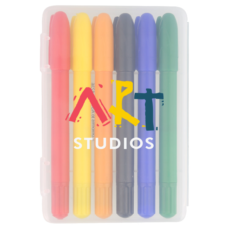 Clear retractable crayon case with full color image.