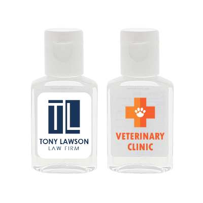 PET plastic bottle with clear or white label hand sanitizer with a custom logo.