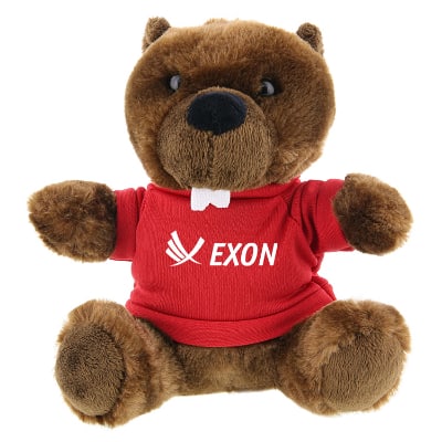 Plush and cotton beaver with red shirt with personalized logo.