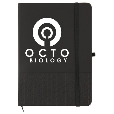 Polypropylene black quilted underscore journal with personal logo.