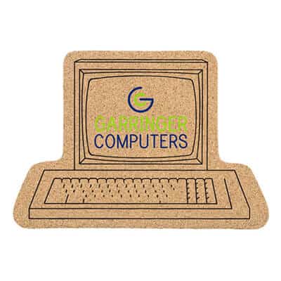 Cork 6 inches computer coaster with custom imprint.