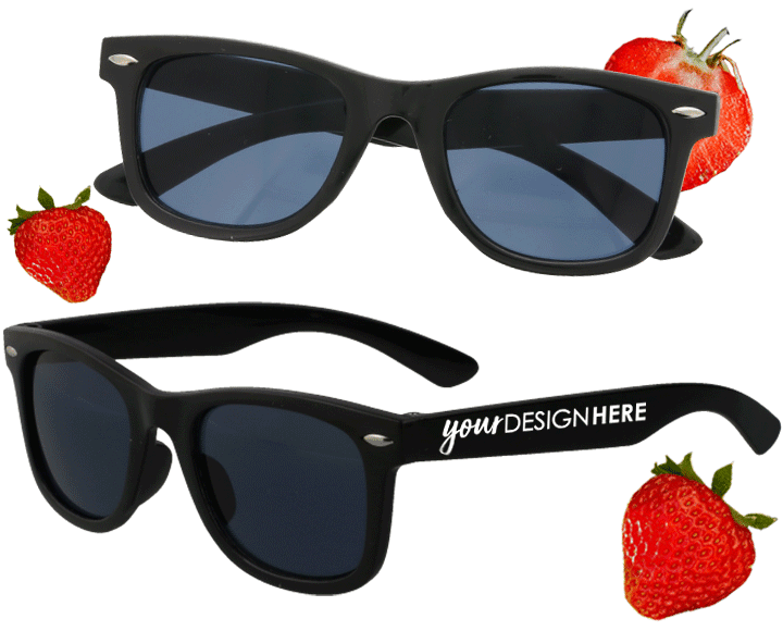 Black custom kids sunglasses with white imprint