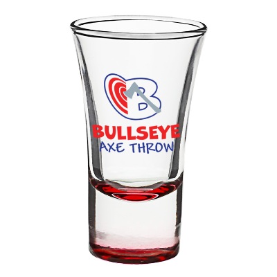 Red shot glass with full color logo.