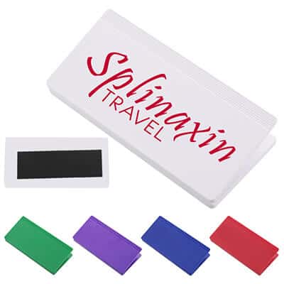 Polystyrene white rectangle magnetic chip clip with imprint.
