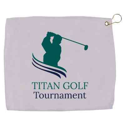 Personalized 15" x 18" white full color golf towel.